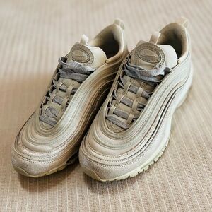 Nike Air Max 97 Beige Sneakers with custom silver laces. Women’s size 10